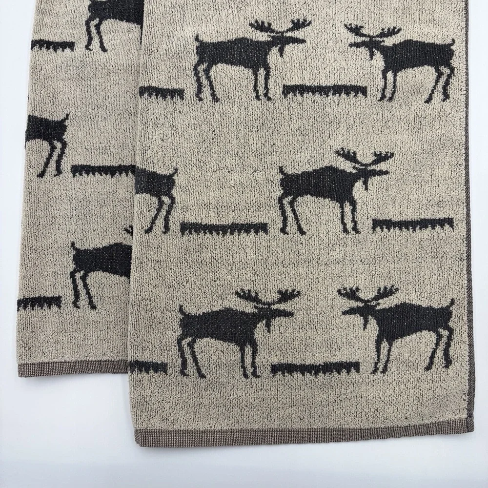 Vtg 90s Kimlor Mills Moose Bath Towel Set 2 Cotton Portugal Cabin Lodge Rustic